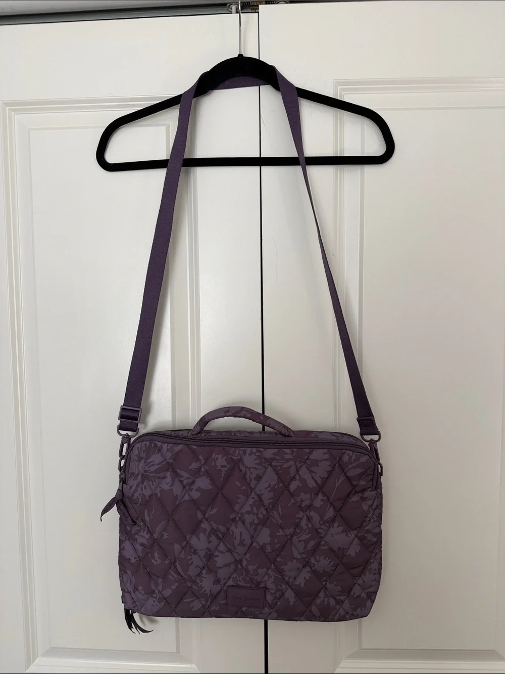 Vera Bradley Quilted Ultralight Laptop Crossbody Plum Floral Tonal Chrysanthemum